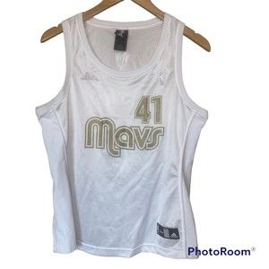 Adidas NBA4HER Mesh Dallas Mavericks DIRK Nowitzki Gold White Jersey Kids L